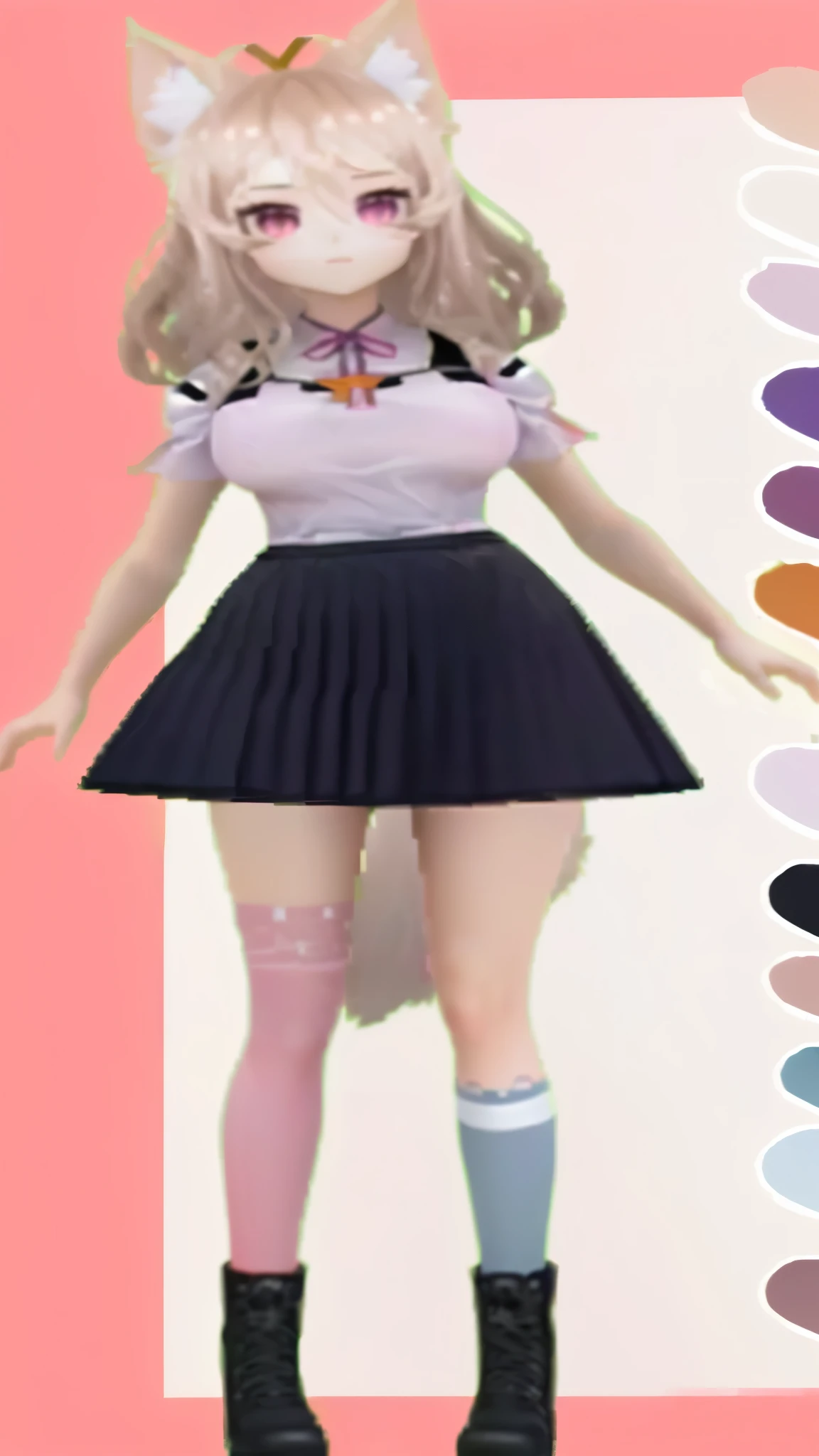 there is a photo of a girl in a cat costume, magic school student uniform, minifalda plisada, usando falda, traje femenino, traje de mucama, falda negra, Falda plisada, anime estilo 3d, usando una falda, render de una linda chica anime 3d, modelo de cuerpo completo anime vtuber, estilo anime plano, Goth pastel, colores suaves y lindos