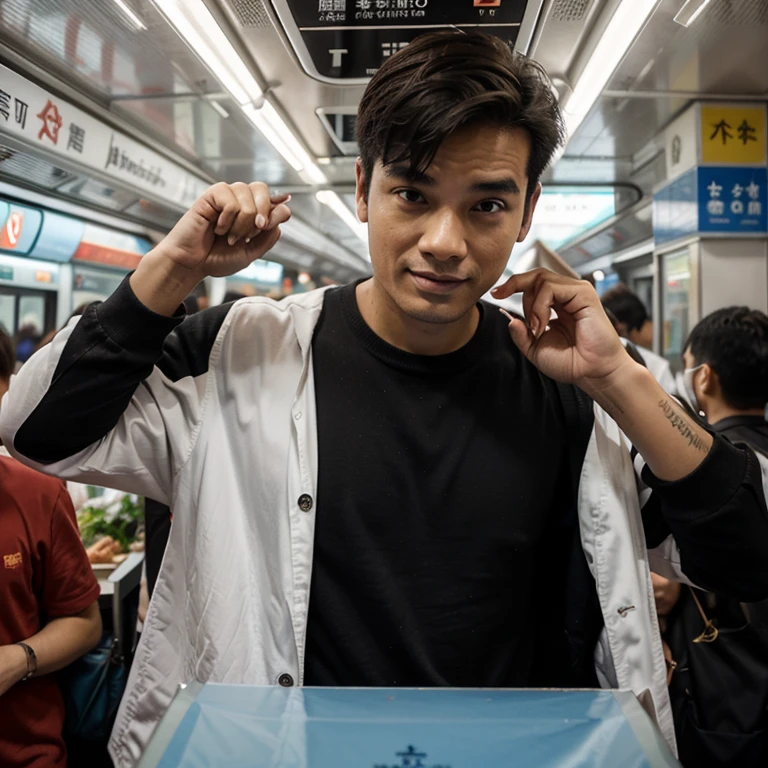 Crie um homem olhando para algum lugar na china parecendo uma foto com ele a 200 metro de longe