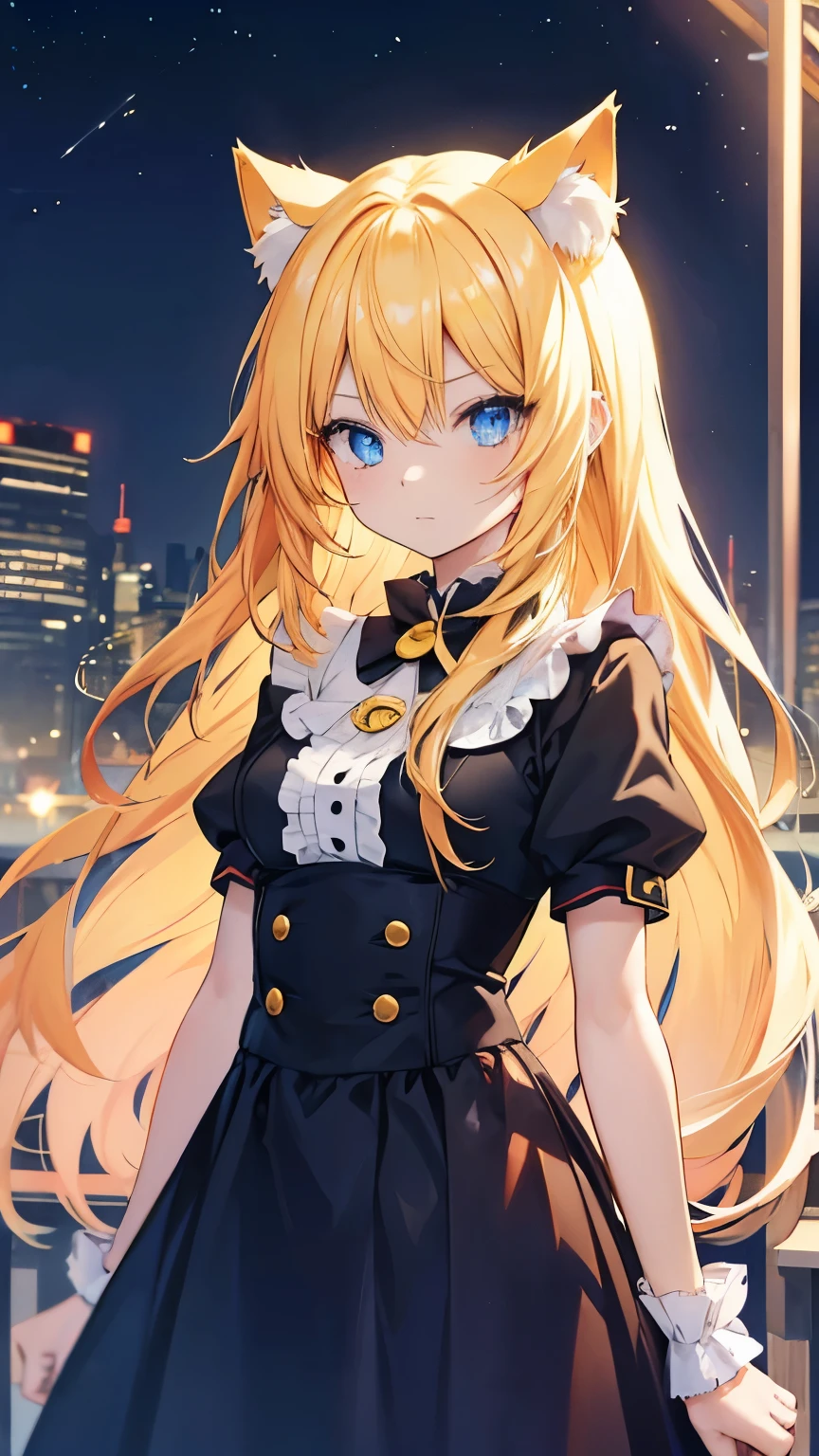 Anime cat girl with long yellow hair and blue eyesSexxy