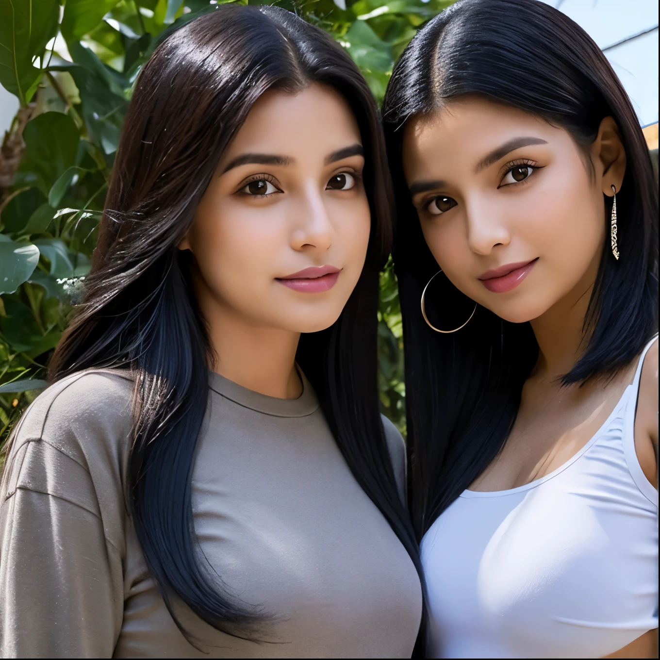 Duas meninas de cabelo ondulado preto 