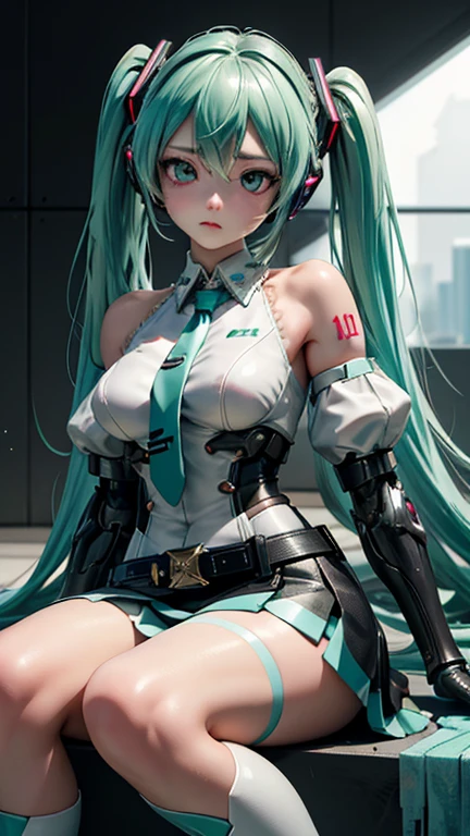 NSFW:1.4、Masterpiece、最high quality、high quality、High definition、High resolution、High detail、Lens flare、Ray Tracing、high qualityのテクスチャー、high qualityの影、Beautiful details、Detailed explanation、Detailed texture、Realistic facial expression、Realistic and colorful、Delicate、Cinematic Light、Side light、Sharp Focus、(1 Female:1.3)、(Intricate detailakeup、Pure Eros Face_v1:0.5)、(Details Beautiful delicate face、Detailed beautiful delicate eyes、Perfect Facial Proportions、Detailed skin、Charm、Detailed chest、Large upward-facing breasts)、Underee-through)、Wet、slender、sexy、High Leg、V-Cut、Hatsune Miku、Seafoam green hair color、Fancy Twin Tails、Beautiful bangs、(Lift-up mini skirt)、(Mini skirt soaring in the wind)、(high slit)、Knee-high、Cyberpunk Boots、White shirt、tie、Headphones、Cyberpunk Sleeve Removal、Cyberpunk Belt、Cyberpunk City、Full body photography、Low - Angle、Condescending Gaze、Move your knees apart、(Take a deep breath、Work on this image step by step)
