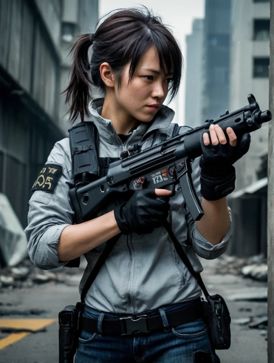 PLEASE fix image, remove, police woman in post apocalyptic city, holding mp5, aiming mp5, hkmp5
by Brandon Anschultz, shinkawa youji (strange but extremely beautiful:1.4),(masterpiece, best quality:1.4)
