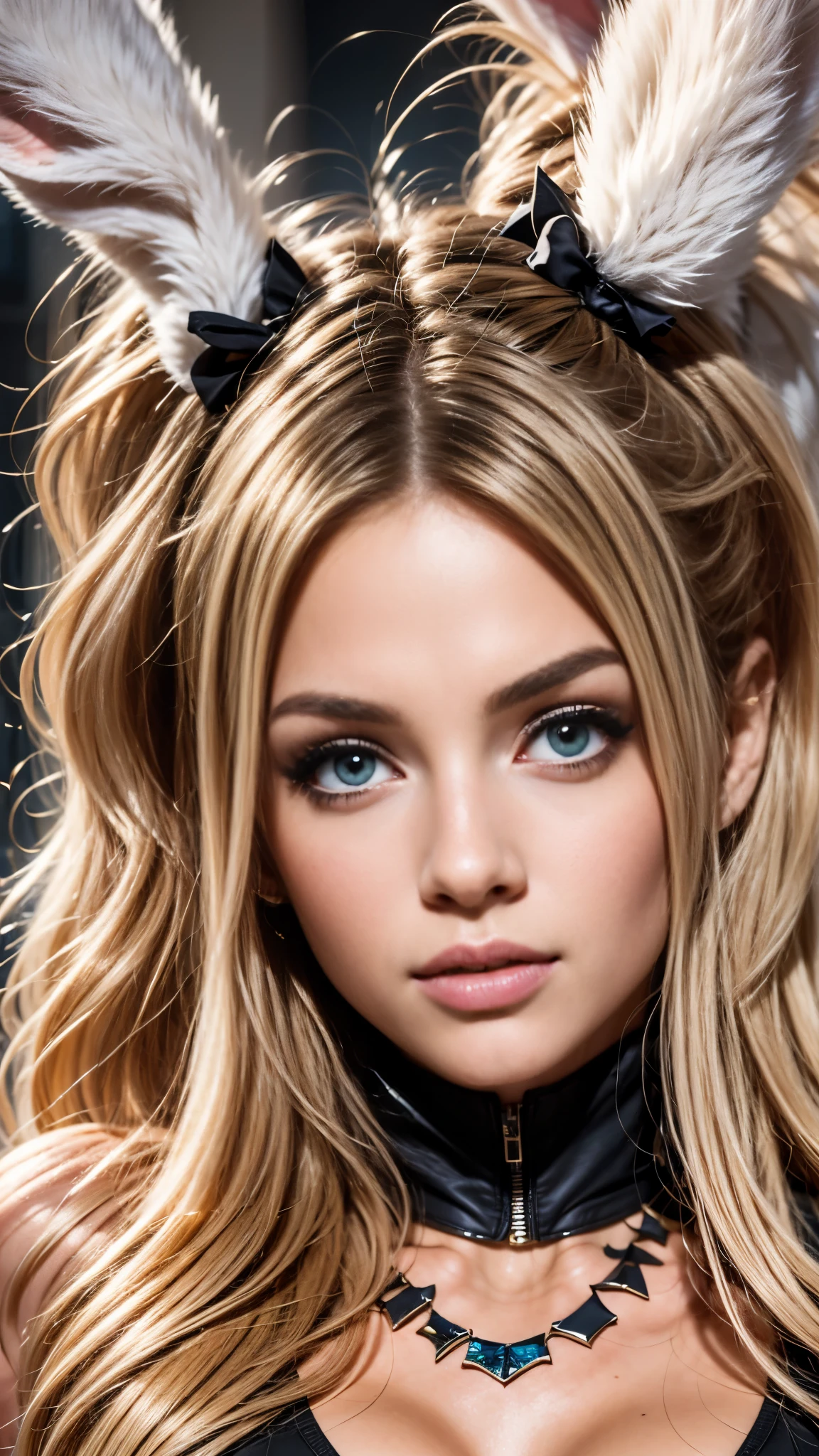 anime style, a closeup of a cartoon of a woman with ears and rabbit tail, with rabbit tail, with rabbit ears, girl design, mara, portrait, giesha, anime image, long hair, pink hair, hair covering ears, happy, polished and powerful look, exotic, tall  