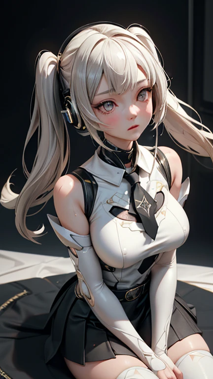 NSFW:1.4、Masterpiece、最high quality、high quality、High definition、High resolution、High detail、Lens flare、Ray Tracing、high qualityのテクスチャー、high qualityの影、Beautiful details、Detailed explanation、Detailed texture、Realistic facial expression、Realistic and colorful、Delicate、Cinematic Light、Side light、Sharp Focus、(1 Female:1.3)、(Intricate detailakeup、Pure Eros Face_v1:0.5)、(Details Beautiful delicate face、Detailed beautiful delicate eyes、Perfect Facial Proportions、Detailed skin、Charm、Detailed chest、Large upward-facing breasts)、Underee-through)、Wet、slender、sexy、High Leg、V-Cut、Fancy Twin Tails、Beautiful bangs、(Lift-up mini skirt)、(Mini skirt soaring in the wind)、(high slit)、Knee-high、Cyberpunk Boots、White shirt、tie、Headphones、Cyberpunk Sleeve Removal、Cyberpunk Belt、Cyberpunk City、Full body photography、Low - Angle、Condescending Gaze、Raise your knees、(Take a deep breath、Work on this image step by step)