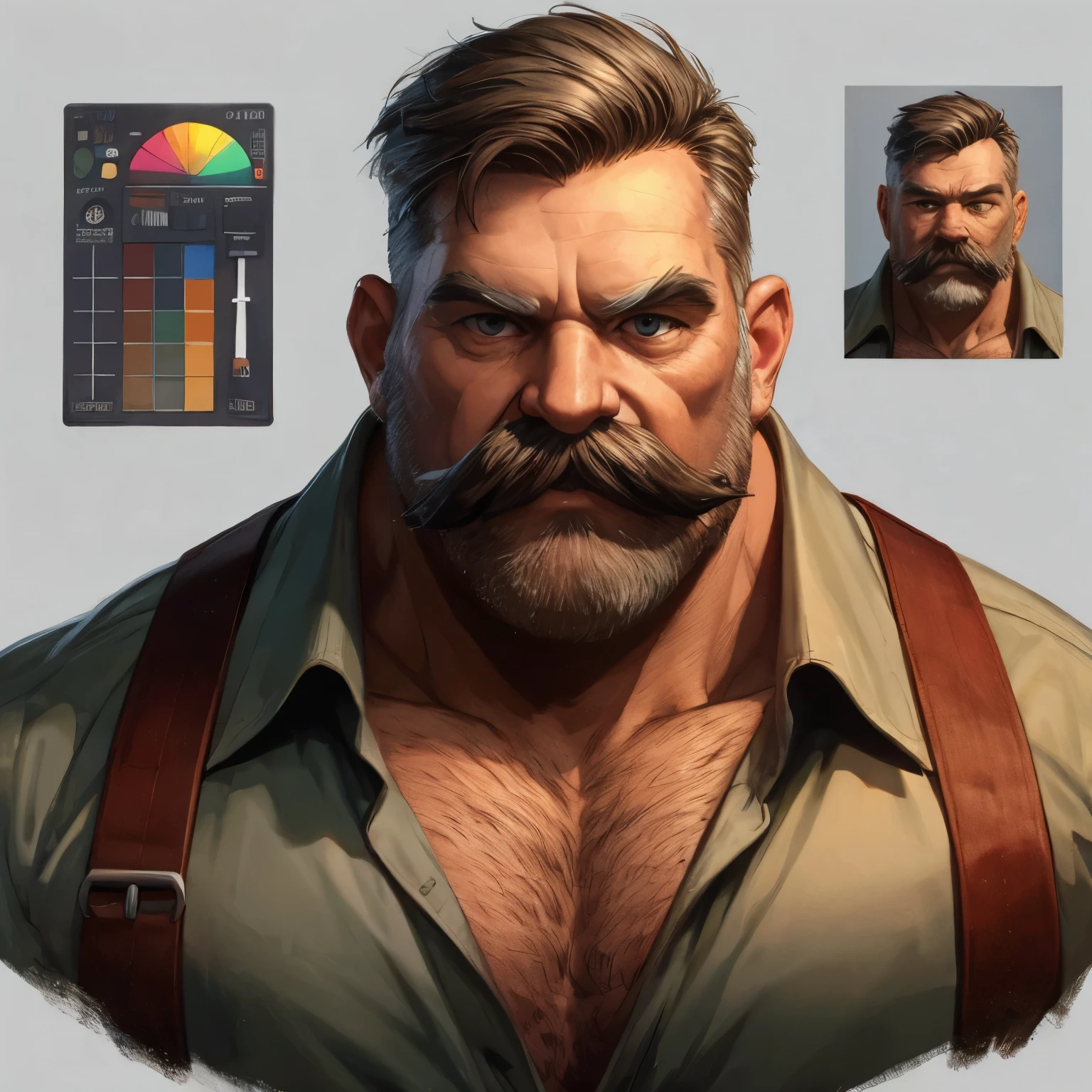 full body of old man, mustache, no beard