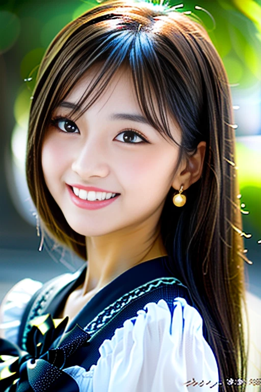 (Highest quality details:1.2), Realistic, 8K Ultra HD, High resolution, Fujifilm(Medium format), Hasselblad, Carl Zeiss, Incredible dynamic range photography(utility_art:Smoose-768:1.1), (One Girl:1.2), Super detailed, High quality textures, Intricate details, detailed, Very detailed CG, High Quality Shadows, detailed Beautiful and delicate face, detailed Beautiful and delicate eyes, Depth of written boundary, Ray Tracing, 18 years old, Cute Japanese Girl, Narrow Face, Glossy lips, Glowing Eyes, Glowing Eyes, Perfect body, View the viewer, (Jewelry Earrings), (Eye Color: Brown), (Bright red flower hair ornament), (Long white hair), (Layered Hairstyles), (Classic Gothic Lolita:1.5), Fashion Model Style, face close up, smile