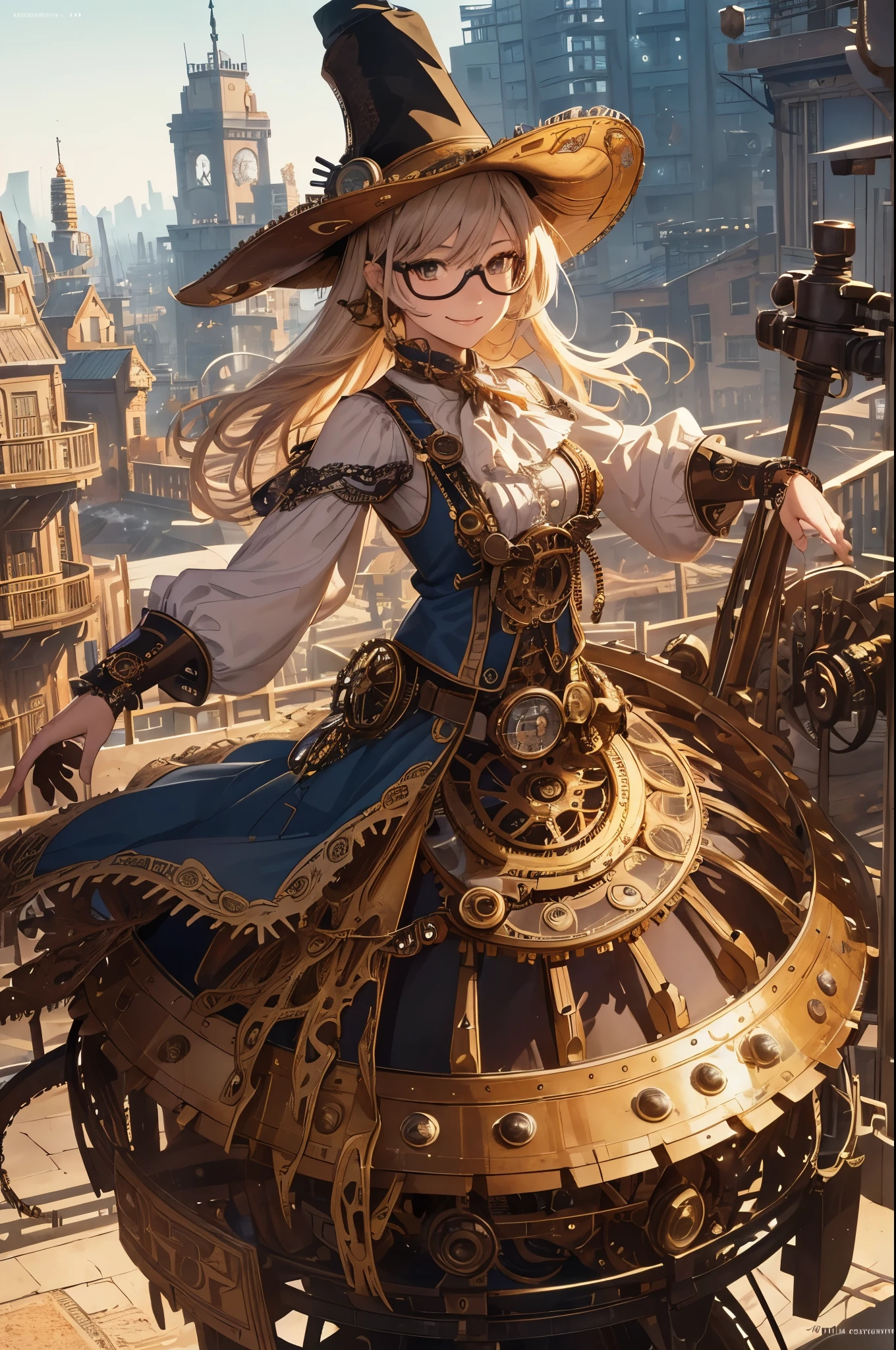 A woman in a hat and dress standing on a platform - SeaArt AI