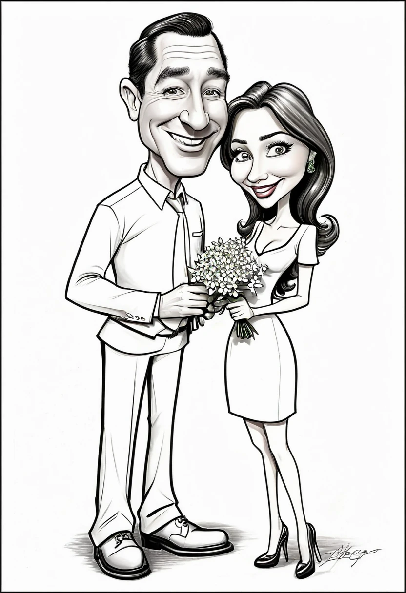 SexyToon, 8K, cartoon of a man giving a woman a flower, caricature illustration, caricature, caricature, in cartoon style, caricature style, caricature!!!, caricature, by Hugh Hughes, realistic cartoon, cartoon portrait, drawing animated art, detailed cartoon, by Roy Dalgarno, by Elena Guru, commissioned, by Joe Stefanelli, cartoon, cartoon drawing, cartoon image