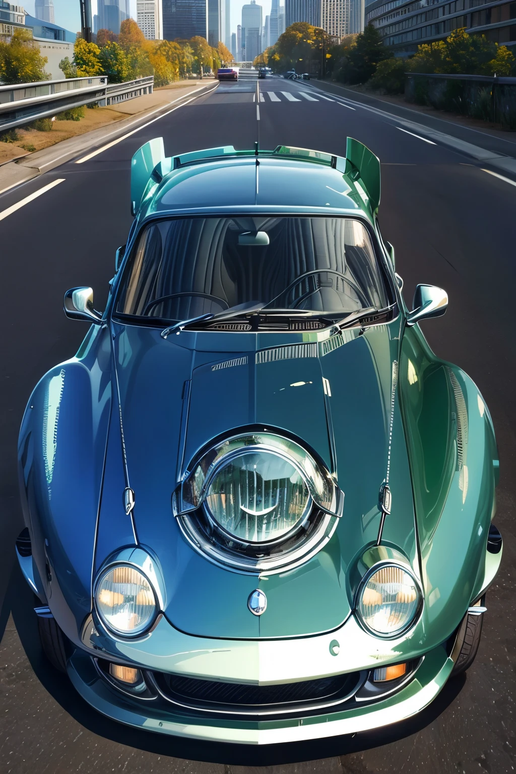 A PHOTO OF A CAR ENTIRELY MADE OF BOTTLE GLASS, WITH ALL THE DETAILS OF A NORMAL CAR
 LIT FROM BELOW