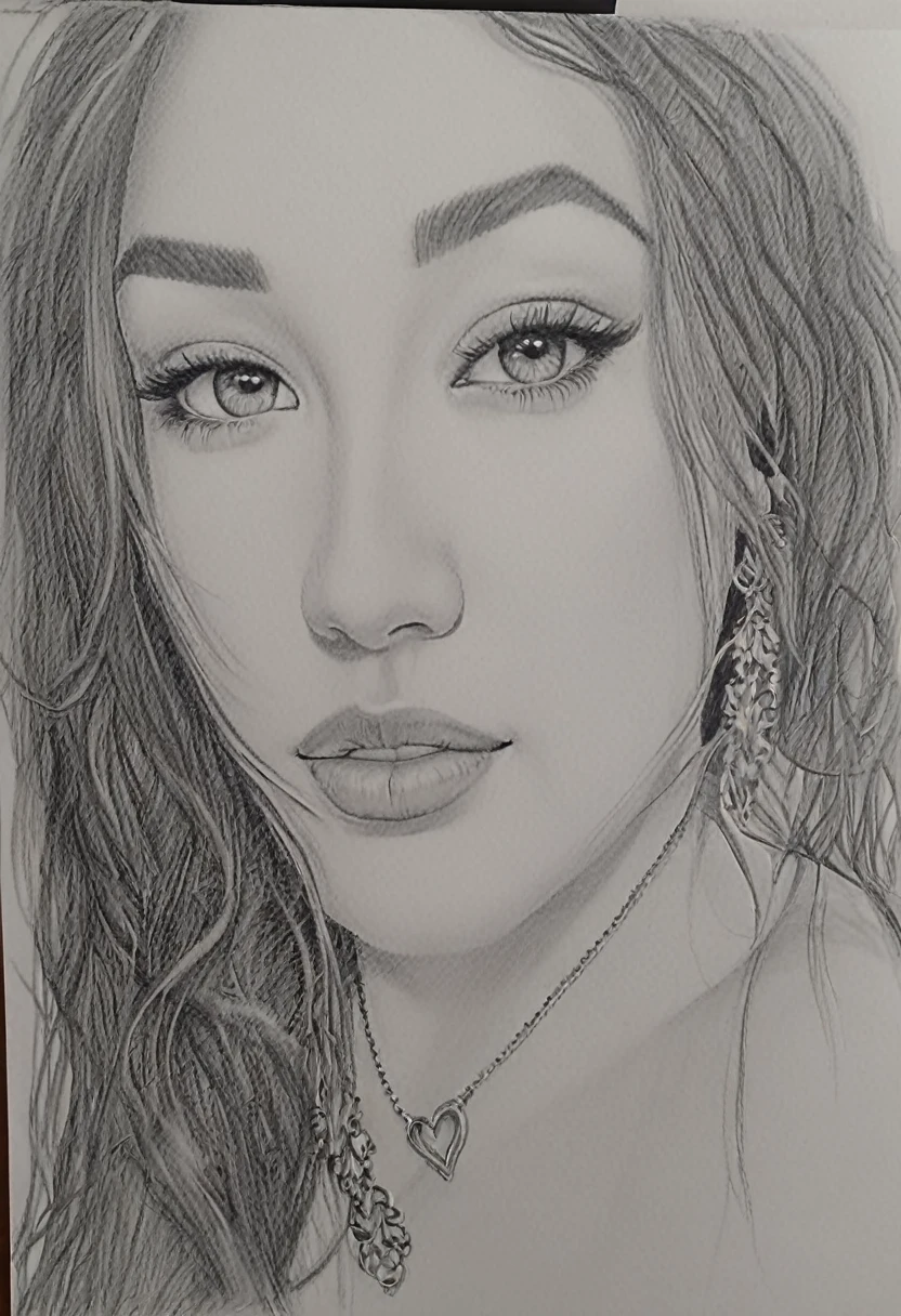 sexyToon, 8k, a drawing of a woman with long hair and a necklace, realistic sketch, pencil drawing, girl portrait, realism drawing, pencil drawing, solo portrait, professional sketch, art sketch, no shading, artistic drawing , pencil drawing, self - portrait!!!!, highly detailed portrait, black and white sketch, portrait!!!!!!, sketched