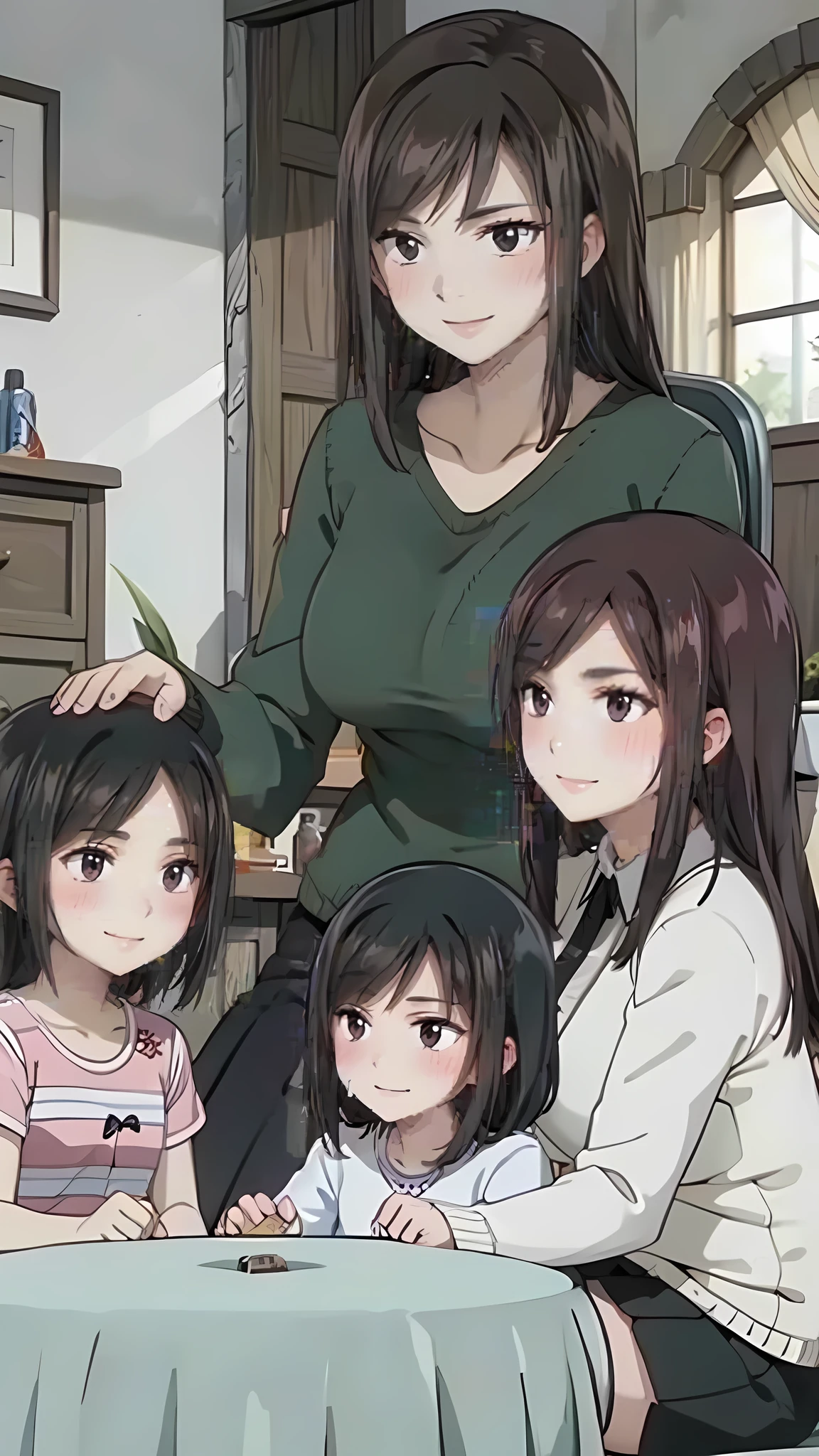Beautiful mommy play with 4 daughters