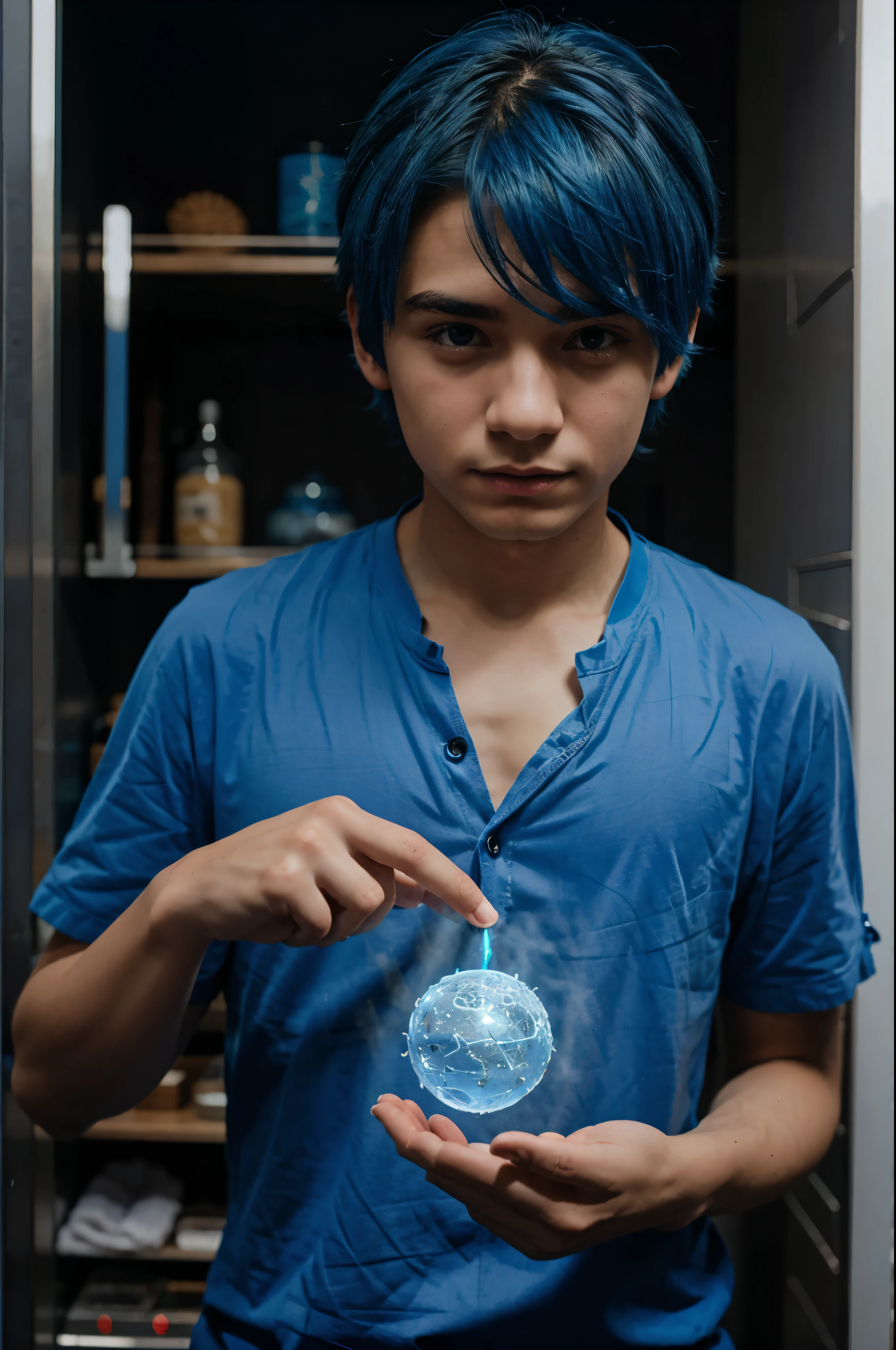 Blue hair boy with magic