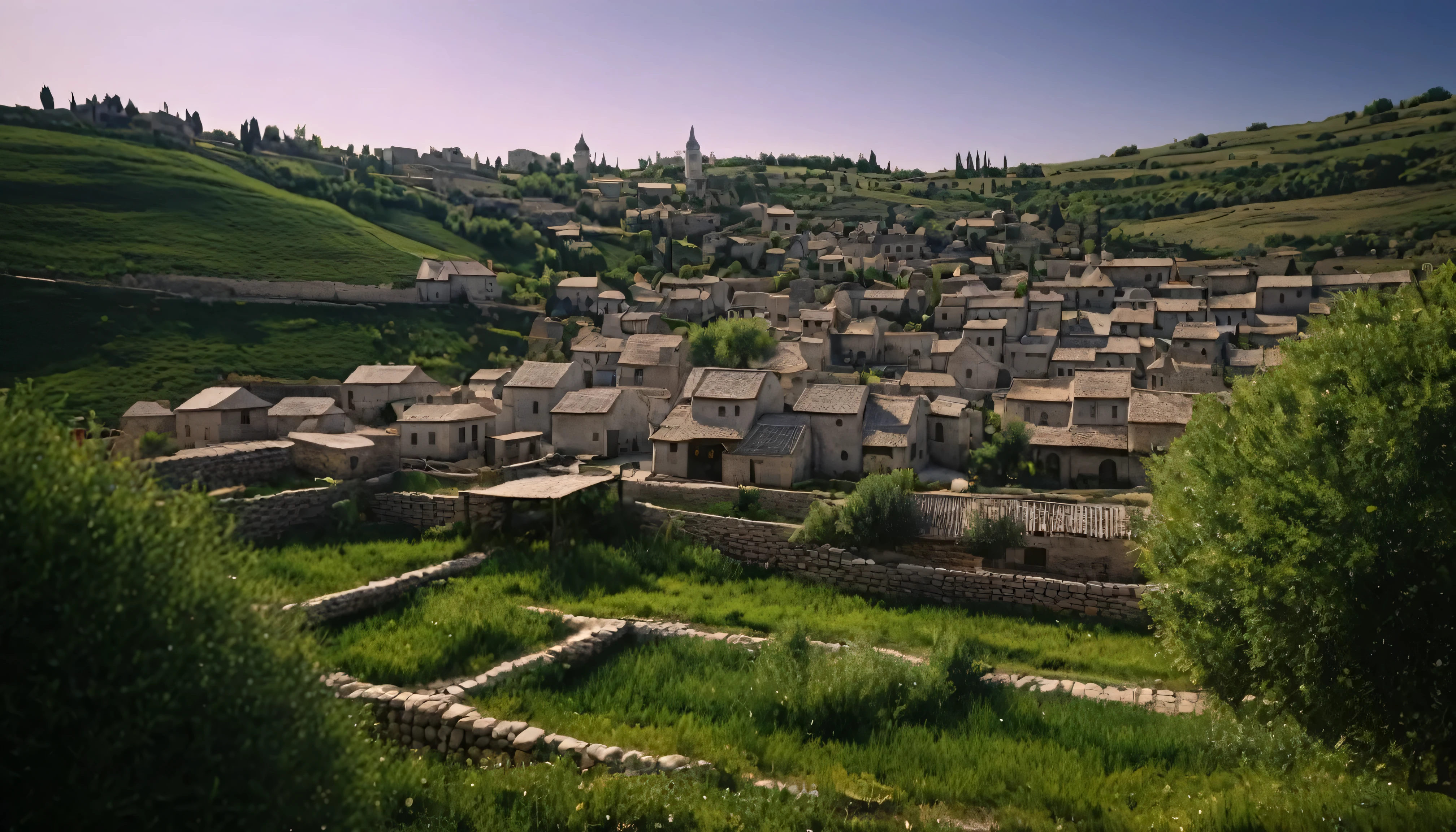 Two thousand year old landscape of a Jewish village, Cinematic lighting, depth of field, Bokeh, Realism, Photorealistic, hyperRealism, professional photography, UHD, DSLR, HDR
