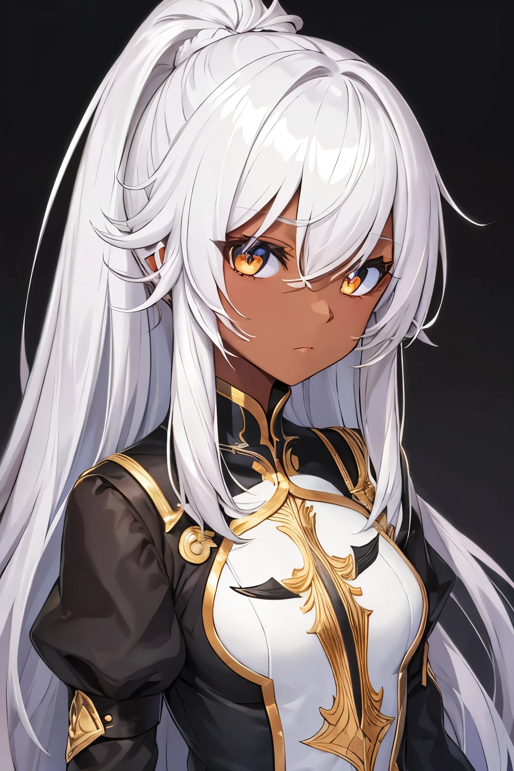 Masterpiece, Best Quality, Beautiful Girl, Silver Hair, Golden Eyes, Dark Skin,