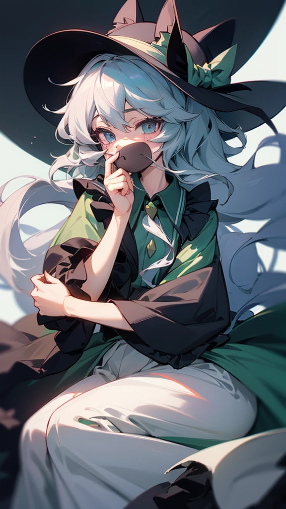 highest quality Neutral face woman I have long hair Odd Eye Gray Hair Koishi Komeiji beautiful girl Cat ear cute