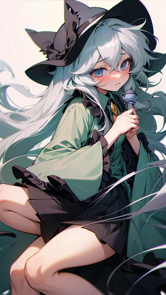highest quality Neutral face woman I have long hair Odd Eye Gray Hair Koishi Komeiji beautiful girl Cat ear Embarrassed cute