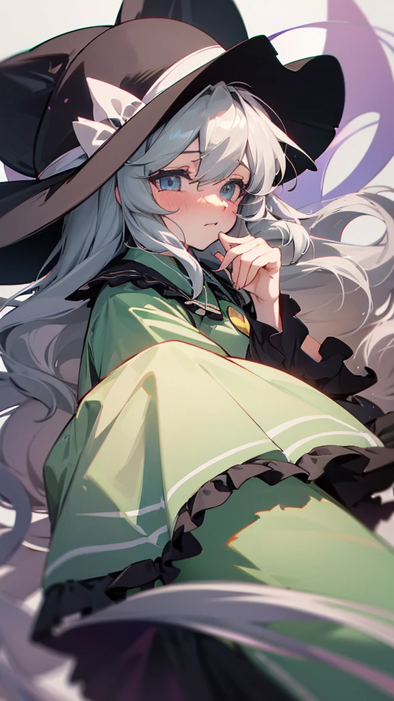 highest quality Neutral face woman I have long hair Odd Eye Gray Hair Koishi Komeiji beautiful girl Cat ear Embarrassed cute