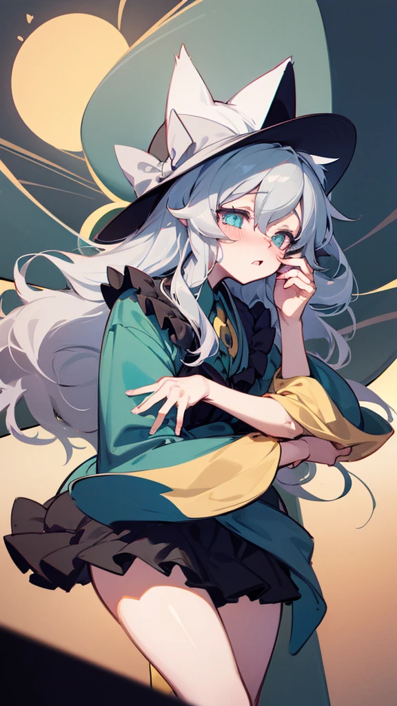 highest quality Neutral face woman I have long hair Odd Eye Gray Hair Koishi Komeiji beautiful girl Cat ear Embarrassed cute