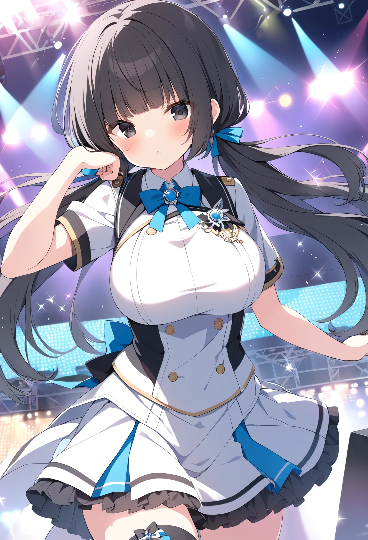 MASHIROTOUKO
BLACK HAIR, LOW TWINTAILS, HAIR OVER SHOULDER, HAIR RIBBON, BLUNT BANGS, LONG HAIR, BLACK EYES, Big Breasts, Live Stage, uniform