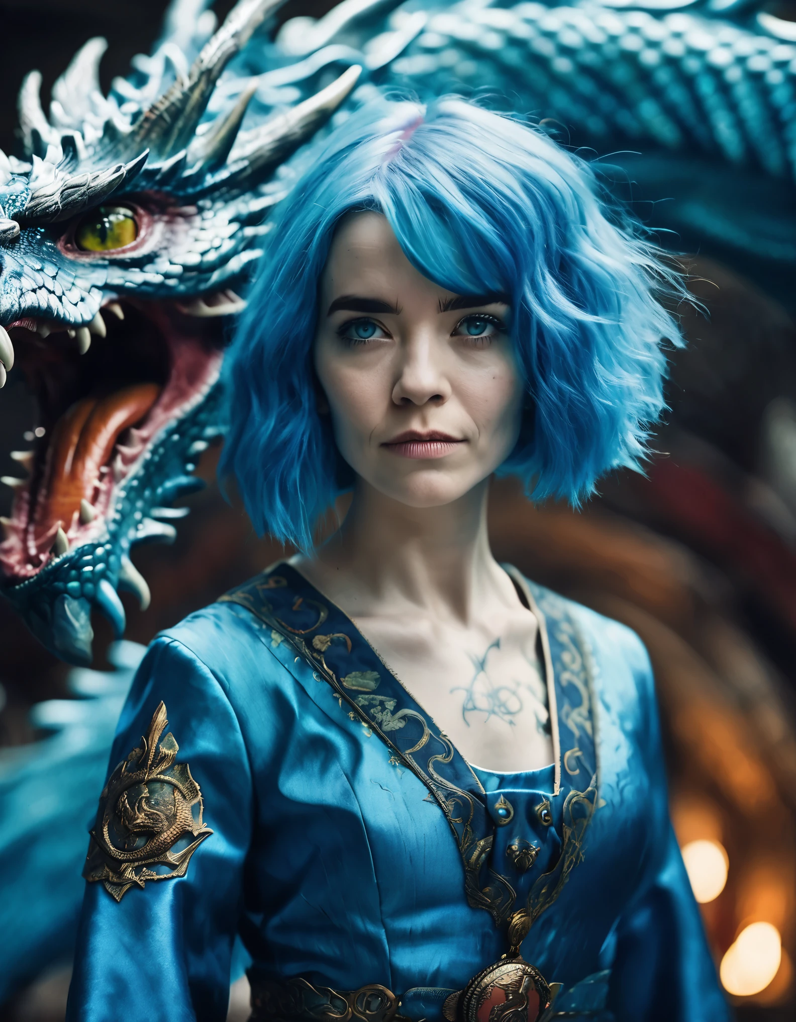 blurred image of a woman with blue hair and a dragon's head, Oppai Cyberpunk, Biomechanical Oppai, artgerm extremamente detalhado, Mais bem avaliados no pixiv, capa de anime, escamas azuis cobrindo o peito, Garota sedutora de anime, Ross Draws 2. 5, pixiv 3DCG, Arte detalhada do anime, trends on artstation pixiv