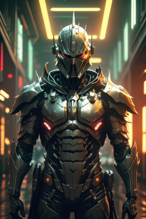 Sprite cyberpunk estilo SH4G0D, Darth Dragon, capa negra de hombros anchos (luces y interruptores de trucos) ((cromo negro))