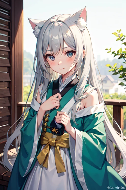 highest quality　Neutral face　woman　I have long hair　Odd Eye　Gray Hair　Koishi Komeiji　beautiful girl　Cat ear　Embarrassed　cute
