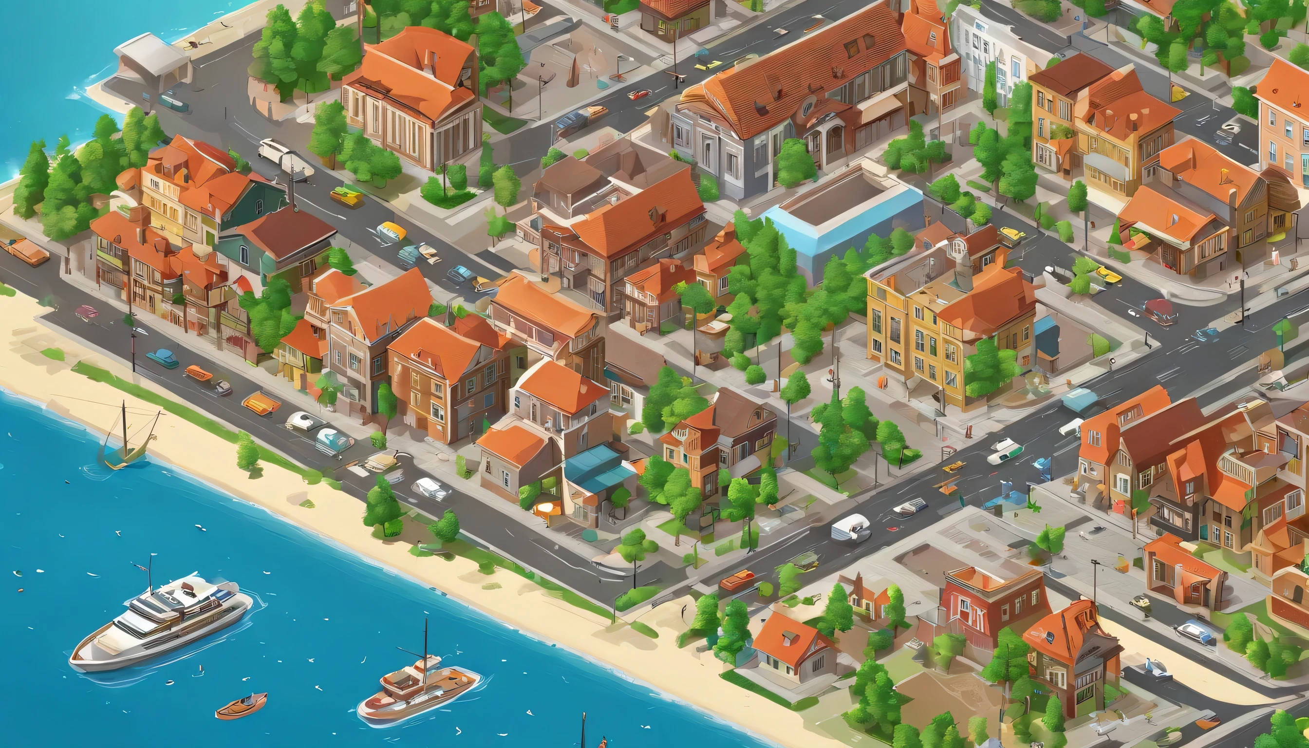 /imagine interactive isometric map illustration of a city 
full of buildings and people, in the style of realistic still 
life paintings, manapunk, pixel art, supernatural 
realism, xbox 360 graphics, packed with hidden 
details, east village art --ar 16:9 --v 5.1