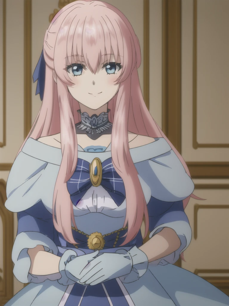 (((Best quality))),((Ultra-detailed)),((illustration)),((Disheveled hair)),((frilld)),(1 girl),
1girl , bangs , blue bow , blue dress , blue eyes , blurry , blurry background , blurry foreground , bow , breasts , closed mouth , depth of field , door , dress , eyebrows visible through hair , gloves , hair between eyes , hair ornament , indoors , long hair , looking at viewer , photo \(medium\) , pink hair , smile , solo , striped , striped bow