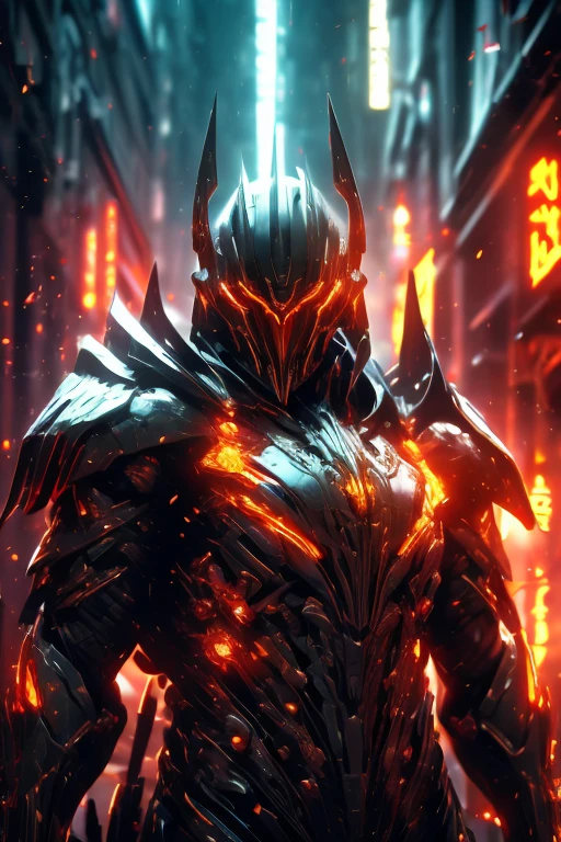 Sprite cyberpunk estilo SH4G0D, Darth Dragon, capa negra de hombros anchos (luces y interruptores de trucos) ((cromo negro)) 