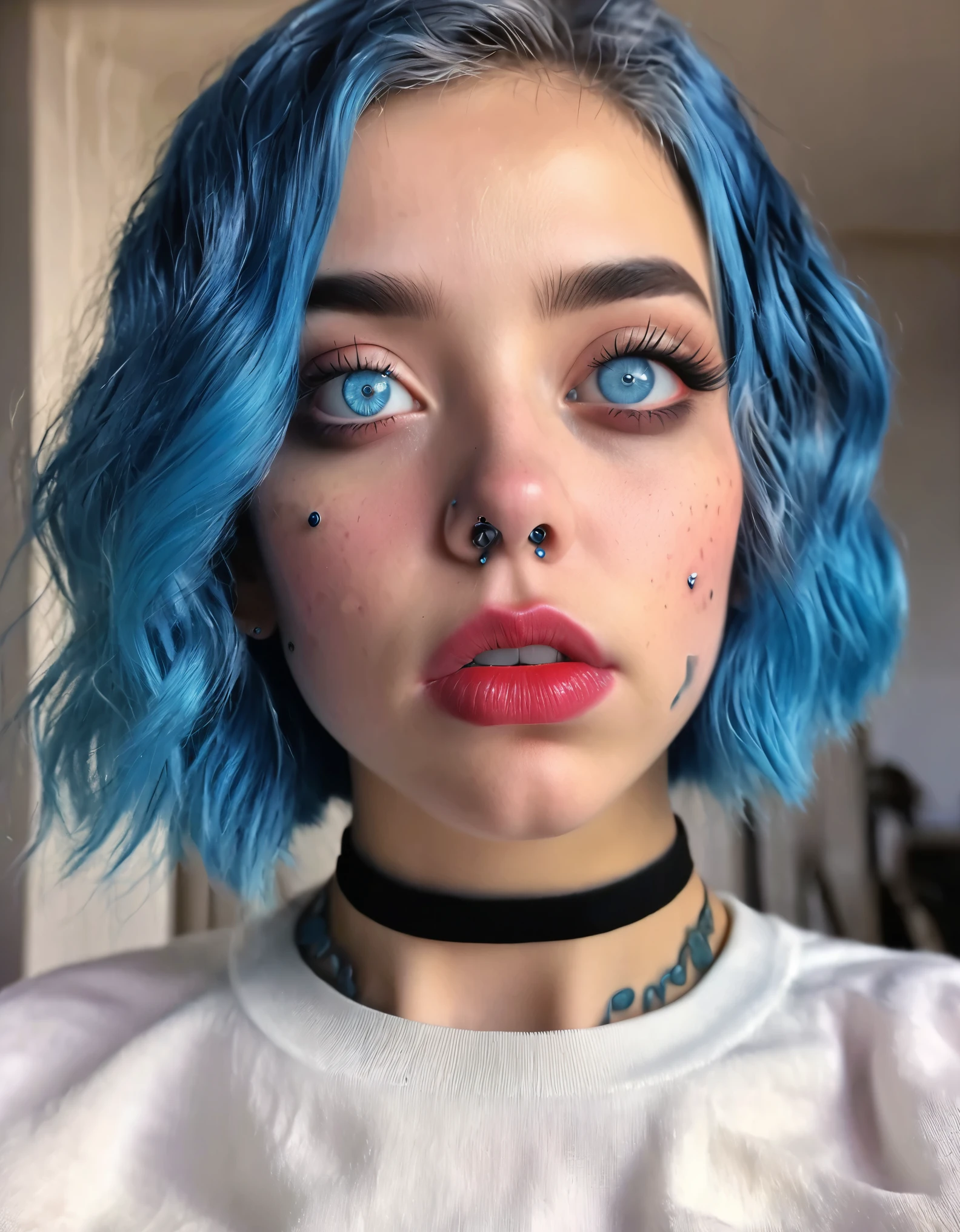 (best quality,4k,8k,highres,masterpiece:1.2),ultra-detailed,(realistic,photorealistic,photo-realistic:1.37),blue-haired face,piercing eyes,detailed lips,beautiful surrealistic artwork,dreamy atmosphere,vibrant colors,mystical lighting