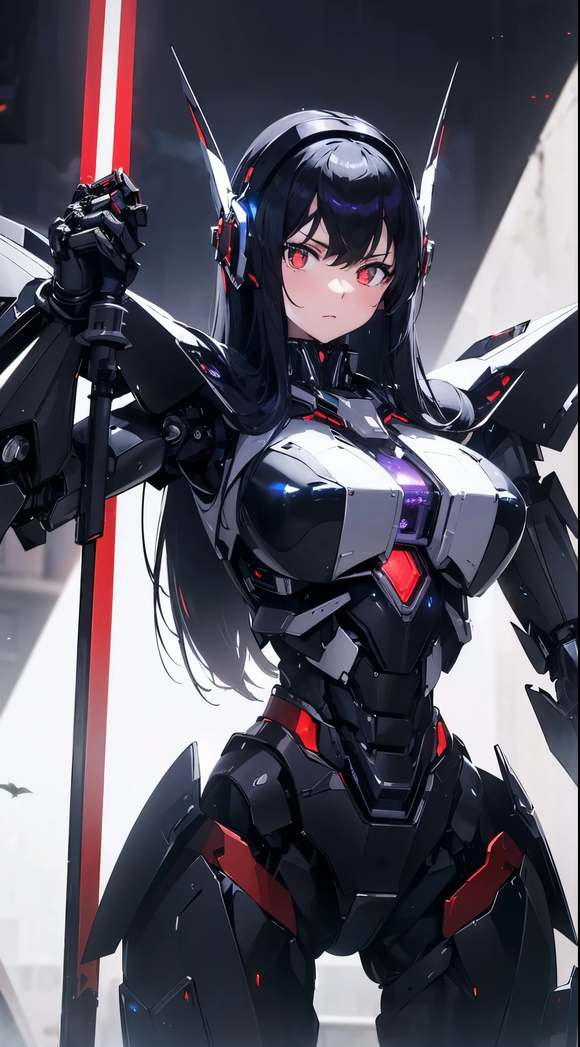 Machine eyes glowing red、attack posture