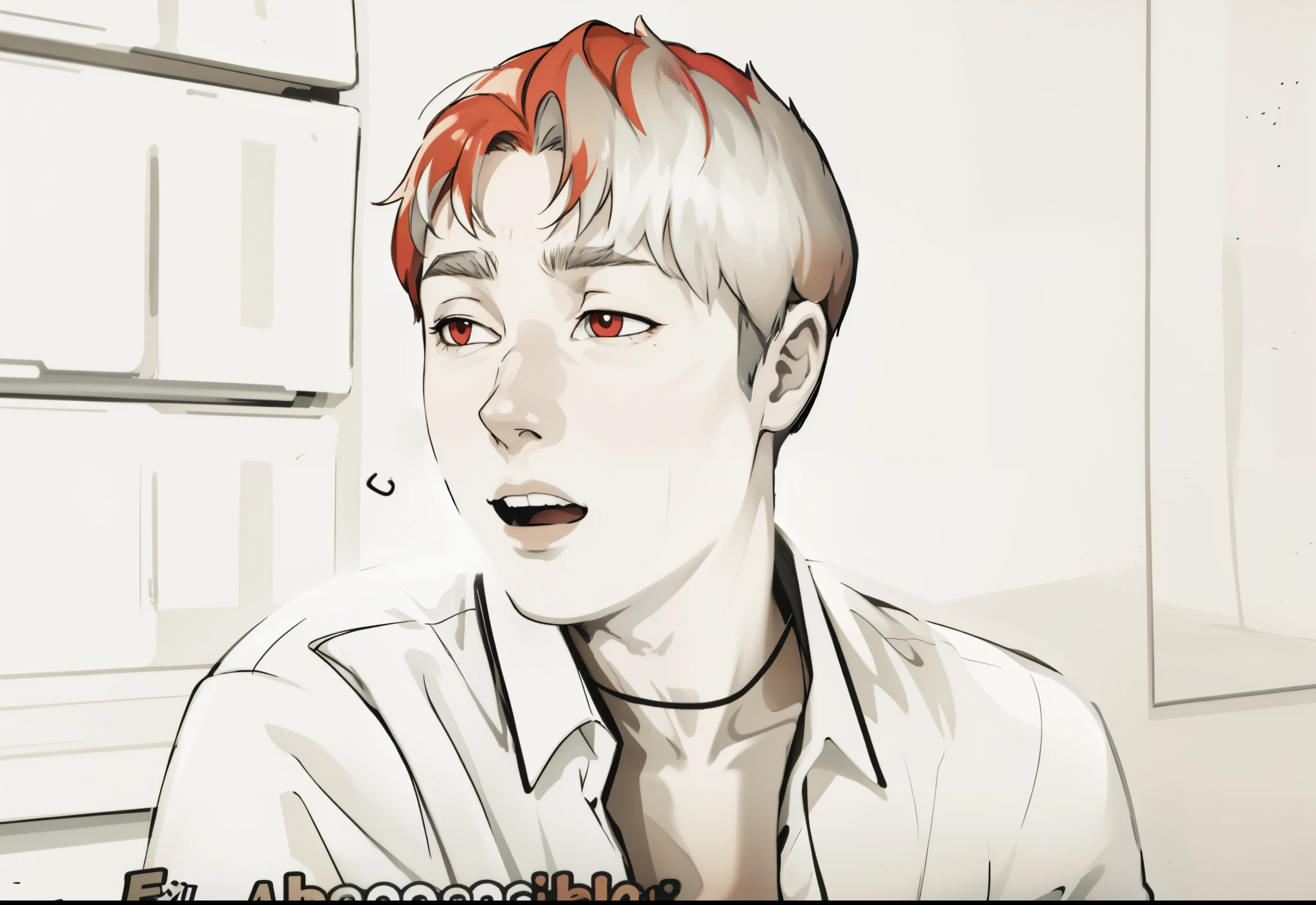 beautiful 17 year old boy is surprised talking to someone with red hair