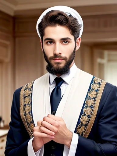 a perfect jew men, dress with bekishe focus on the face.