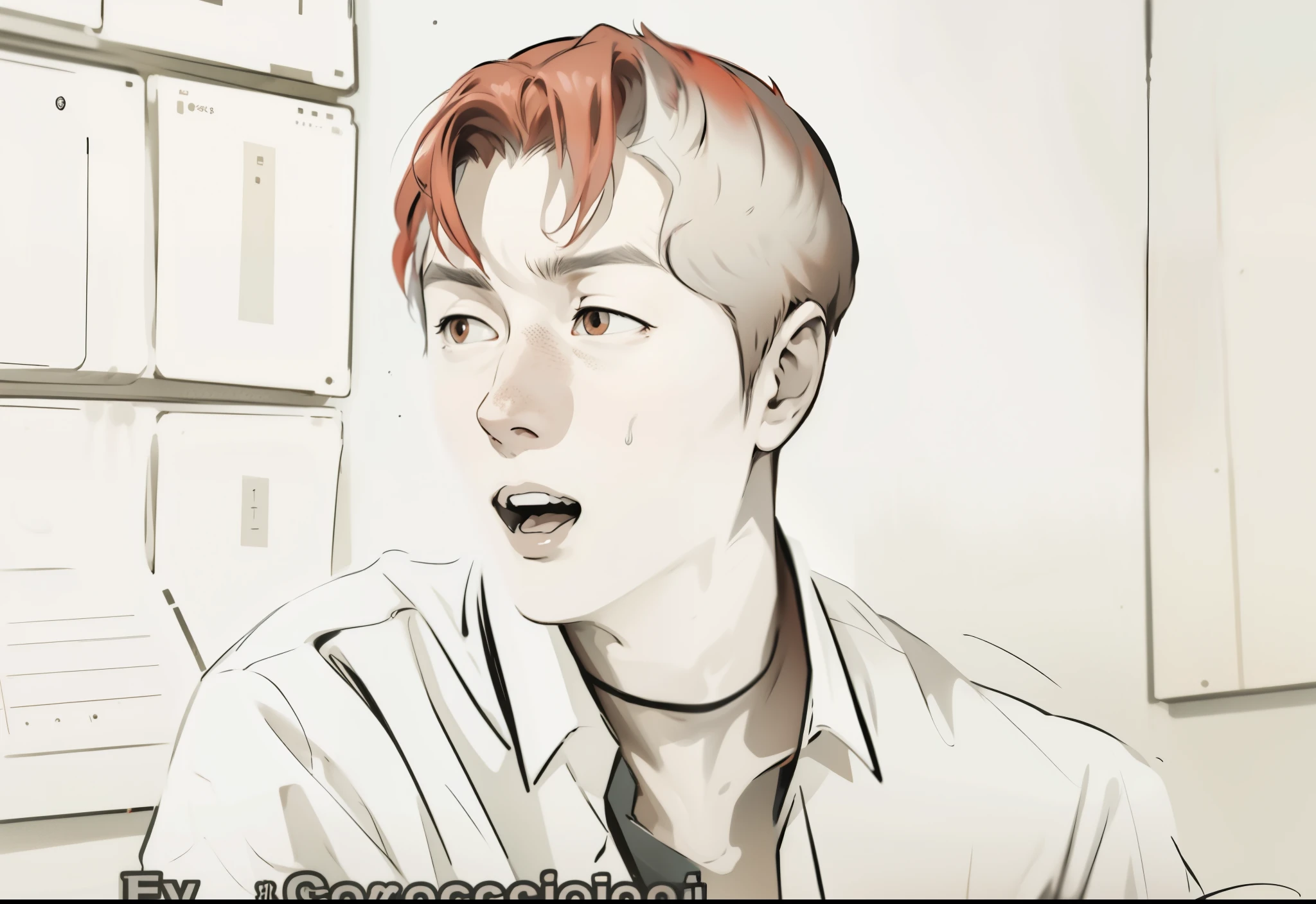 beautiful 17 year old boy is surprised talking to someone with red hair