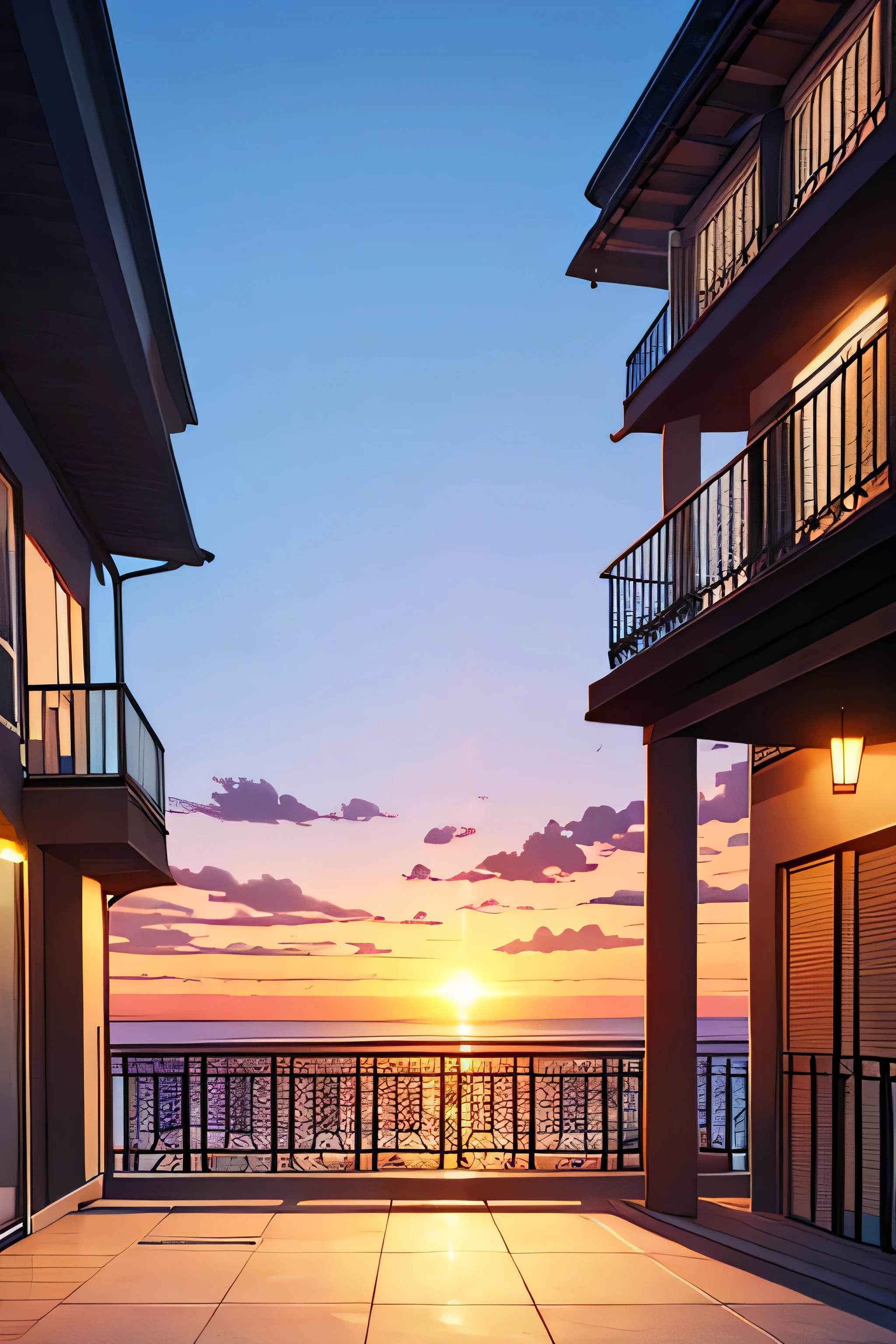 Terrace, por do sol..., animation style, 2d
