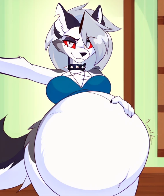 masterpiece, best quality, face portrait of a female anthro loona hellhound, loonacroptop, detailed face, (detailed eyes, slit pupils, white pupils:1.2), (red sclera), annoyed, [spiked collar, pentagram], (looking at vore belly), selfie, vore belly, playing with belly, by teranen, by freeedon, by Kilinah, by Coffeesoda, by Hioshiru, by Kilinah