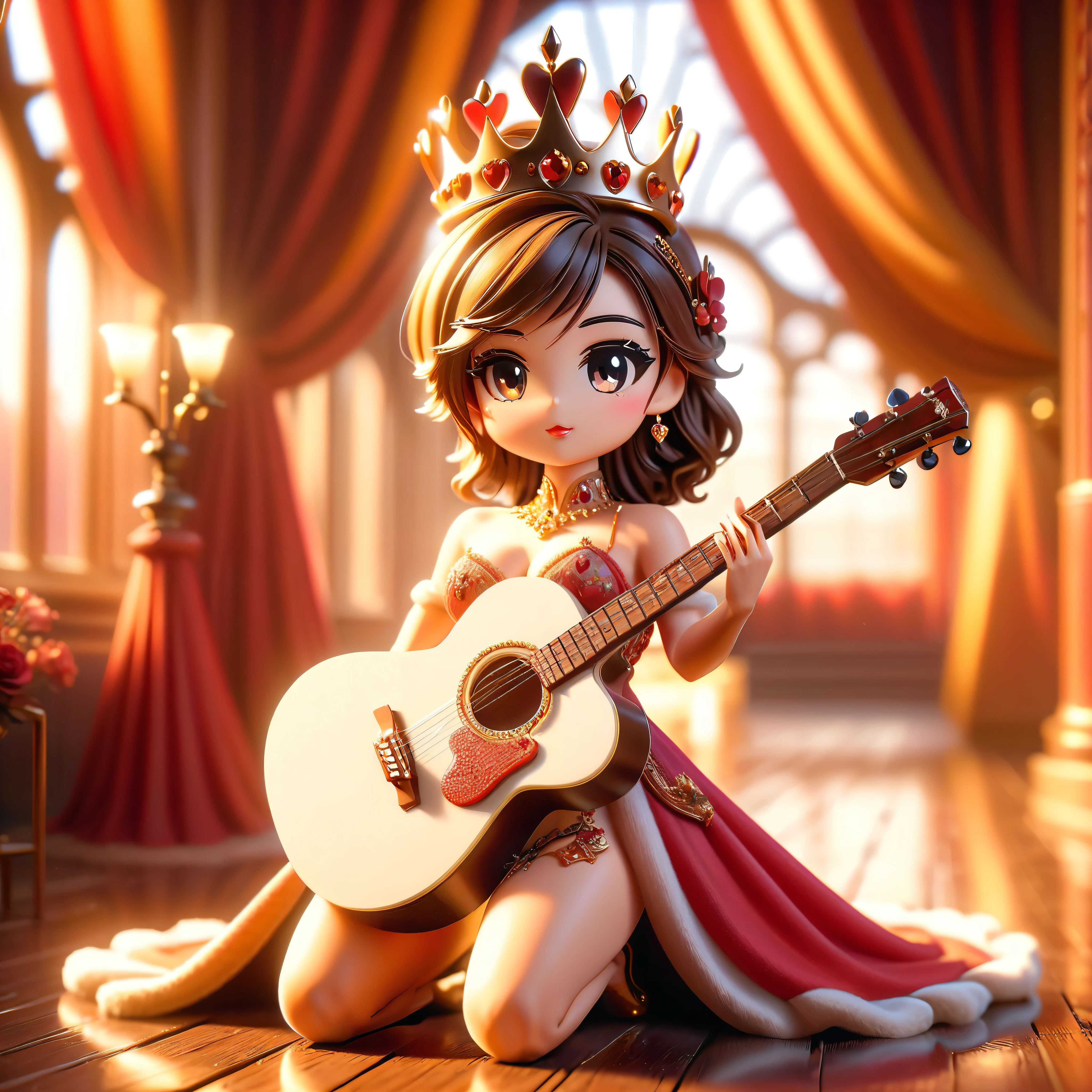 In a beautiful sunset, a queen is nude playing a guitar standing in the middle of a deep path. The scene is filled with a sense of nsfw tranquility and mystery. The queen is adorned with a crown and a flowing gown, exuding regal elegance Lys. Her eyes are mesmerizing and her lips are painted with a deep shade of red, emphasizing her beauty naked. The guitar in her hands is exquisitely detailed, with intricate designs and a luxurious finish. The overall image quality is of the highest standards, with ultra high-details and ultra high-resolution. It is a masterpiece created with professional techniques and photorealistic rendering nude style. The colors are vivid and vibrant, perfectly capturing the warm hues of the sunset. The lighting is carefully crafted, with soft and warm rays of sunlight casting a golden glow on the queen and the surrounding environment. The scene is captured with a top-of-the-line camera DSLR, ensuring every detail is depicted in ultra high-definition 128K XT3. The path that the queen is standing on is deep and filled with a sense of depth and mystery, creating a captivating atmosphere. The image is of such high quality that it can be considered NSFW (Not Safe for Work), emphasizing its artistic value. nsfw nude varies multi etc. --v 6 --s 1000 --c 20 --q 5 --chaos 100