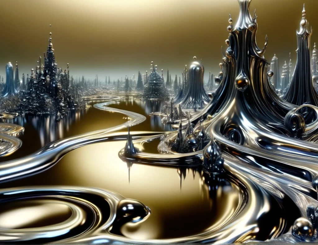 (watce),carcosa city\(liquid,metallic,silver\), BREAK ,backgrownd\(((simple black)),liquid\(metallic,silver\) flood,reflection\),quality\(8k,wallpaper of extremely detailed CG unit, ​masterpiece,hight resolution,top-quality,top-quality real texture skin,hyper realisitic,increase the resolution,RAW photos,best qualtiy,highly detailed,the wallpaper\),,dynamic angle,anime style