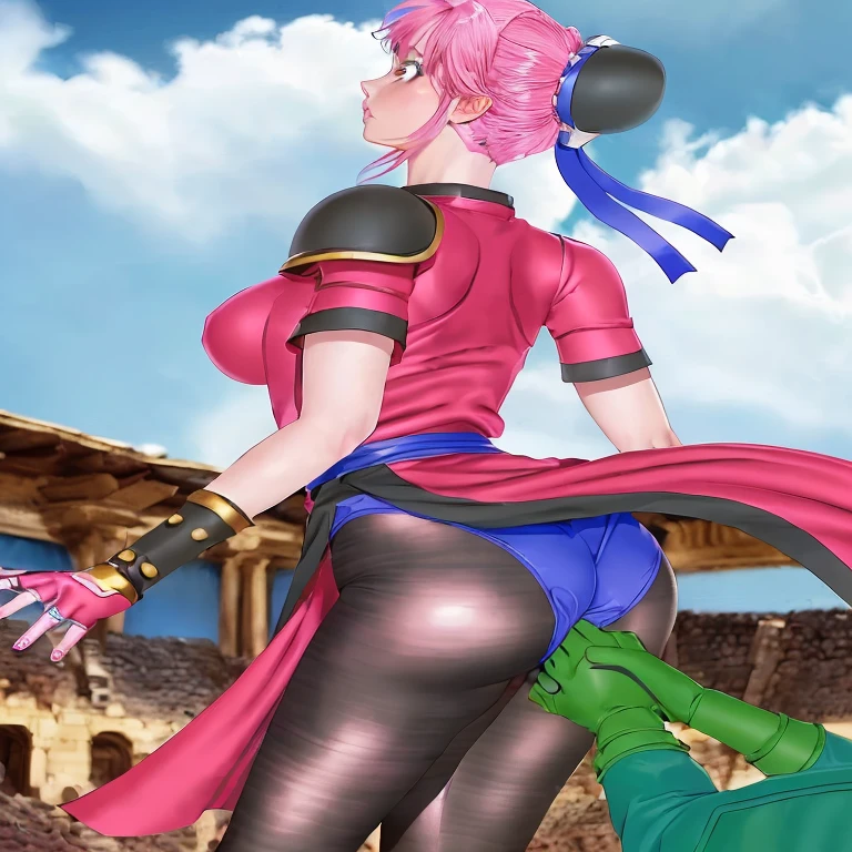 Cartoon drawing of a woman with pink hair and a pink top, Natalie in an epic battle fantasy, Giant Art, Fuchsia skin beneath the armor, Highly detailed giant shot, Enchanting Elven Princess Knight, Very detailed fan art, Macro Giantess, Cel-shaded adult animation, Succubus in a tight short dress, Fuchsia skin beneath the armor