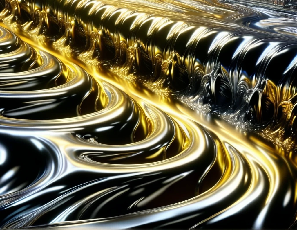 (watce),carcosa city\(liquid,gold,metallic,silver\), BREAK ,backgrownd\(((simple black)),liquid\(gold,metallic,silver\) flood,reflection\),quality\(8k,wallpaper of extremely detailed CG unit, ​masterpiece,hight resolution,top-quality,top-quality real texture skin,sunrays,hyper realisitic,increase the resolution,RAW photos,best qualtiy,highly detailed,the wallpaper\),,dynamic angle,anime style