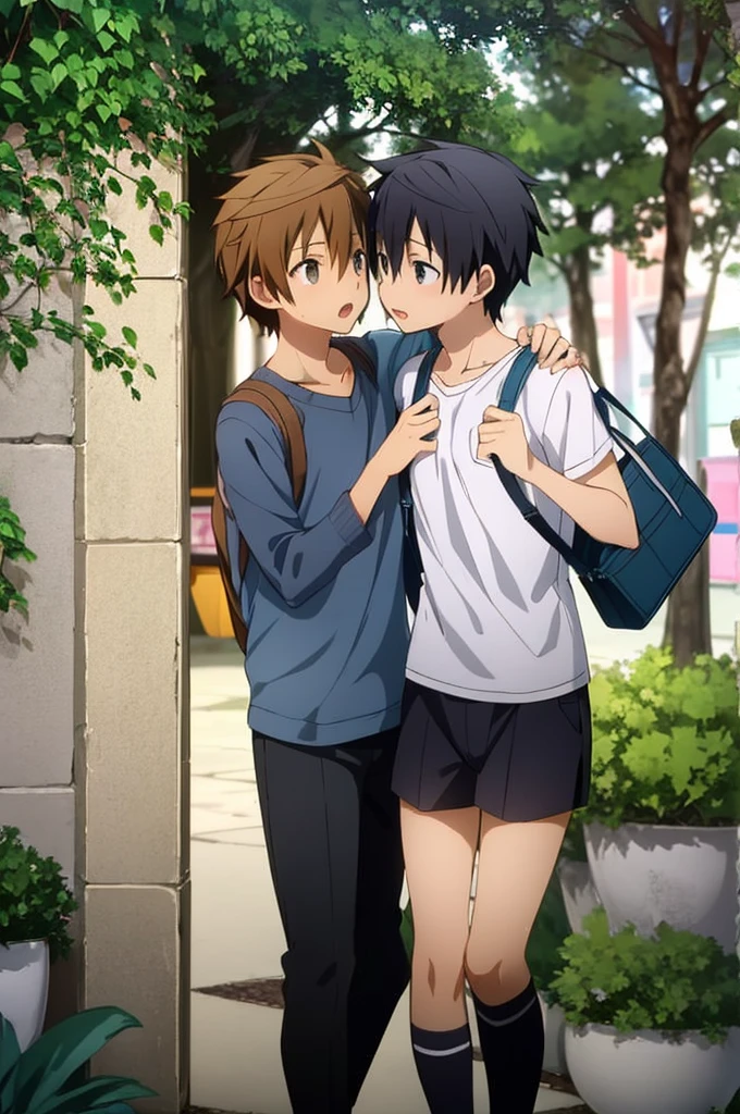 creation,,(HDR:1.1),highest quality,sketch,,Light and Dark,,Male Focus,,Depth of written boundary,,Anime Style,,kirito×rito_yuuki,,boy,,,,Insensitive protagonist,,,face,hand,Thin limbs,Waist,,Naturally Lucky Perverted High School Boy,,,,Mutual love and homosexuality in friendship,,school stuff?,,,,,2boys,boy,,,play,sex play,,
