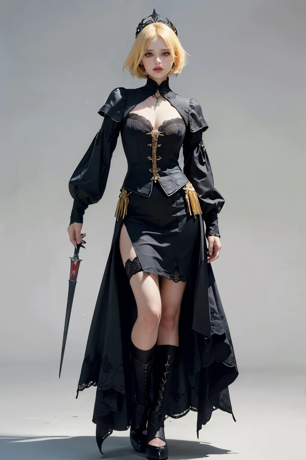 mpts
Copy
A male or female knight,Melon seed face,Yellow hair,diadems, hyper HD, Wide-angle, Bokeh, Wide-angle, 1080p, High details, High quality, Masterpiece, white background, bloodborne inspired, bloodborne, plain white background, gothic attire, gothic, occult aesthestic, occult, whole body, full body, body, ornate mourning wear, templar inspired, red and white clothing,