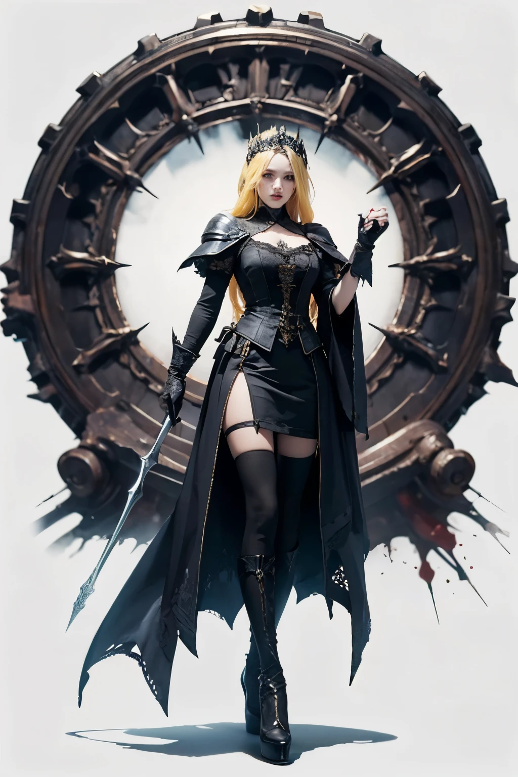 mpts
Copy
A male or female knight,Melon seed face,Yellow hair,diadems, hyper HD, Wide-angle, Bokeh, Wide-angle, 1080p, High details, High quality, Masterpiece, white background, bloodborne inspired, bloodborne, plain white background, gothic attire, gothic, occult aesthestic, occult, whole body, full body, body, ornate mourning wear, templar inspired, red and white clothing,