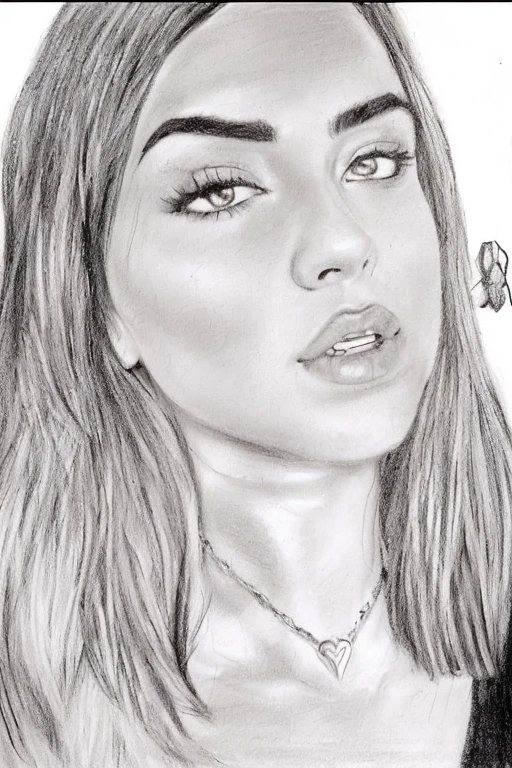 8k, SekyToon, a drawing of a woman with long hair and a necklace, Madison Beer Girl Portrait, realistic sketch, Ariana Grande portrait, realism drawing, Anitta portrait, Portrait of Anitta, art sketch, Billie portrait Eilish, pencil drawing, sketch art, realistic hypersketch, Ariana Grande painting, solo portrait, Billie Eilish portrait