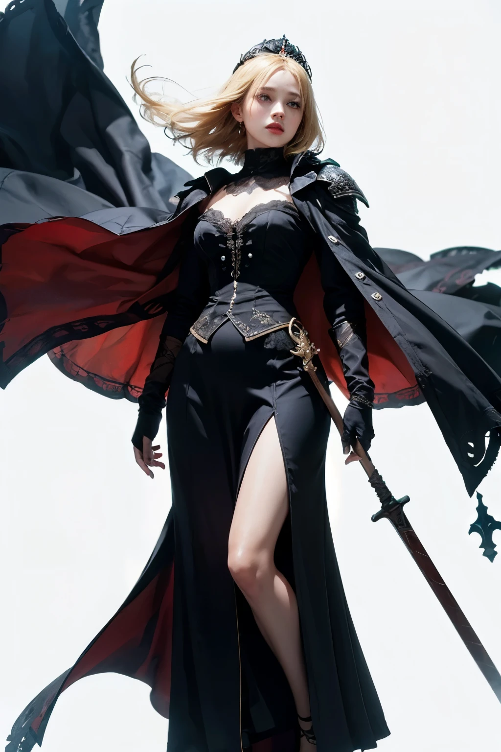 mpts
Copy
A female knight,Melon seed face,Yellow hair,diadems, hyper HD, Wide-angle, Bokeh, Wide-angle, 1080p, High details, High quality, High Quality anime art style, Masterpiece, white background, plain background, bloodborne inspired, bloodborne, plain white background, ornate gothic attire, gothic, occult aesthestic, occult, whole body, full body, body, ornate mourning wear, templar knight inspired, red and white clothing,