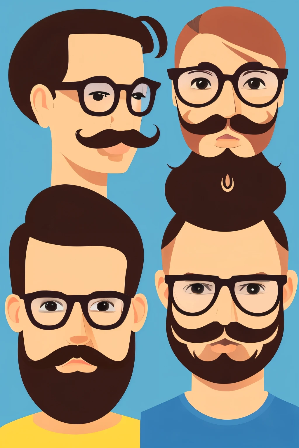 Una pareja, a hipster-style man with a beard and mustache with transparent square glasses with brown up-do and a woman with long wavy hair with thick eyebrows and a mole on her lip 