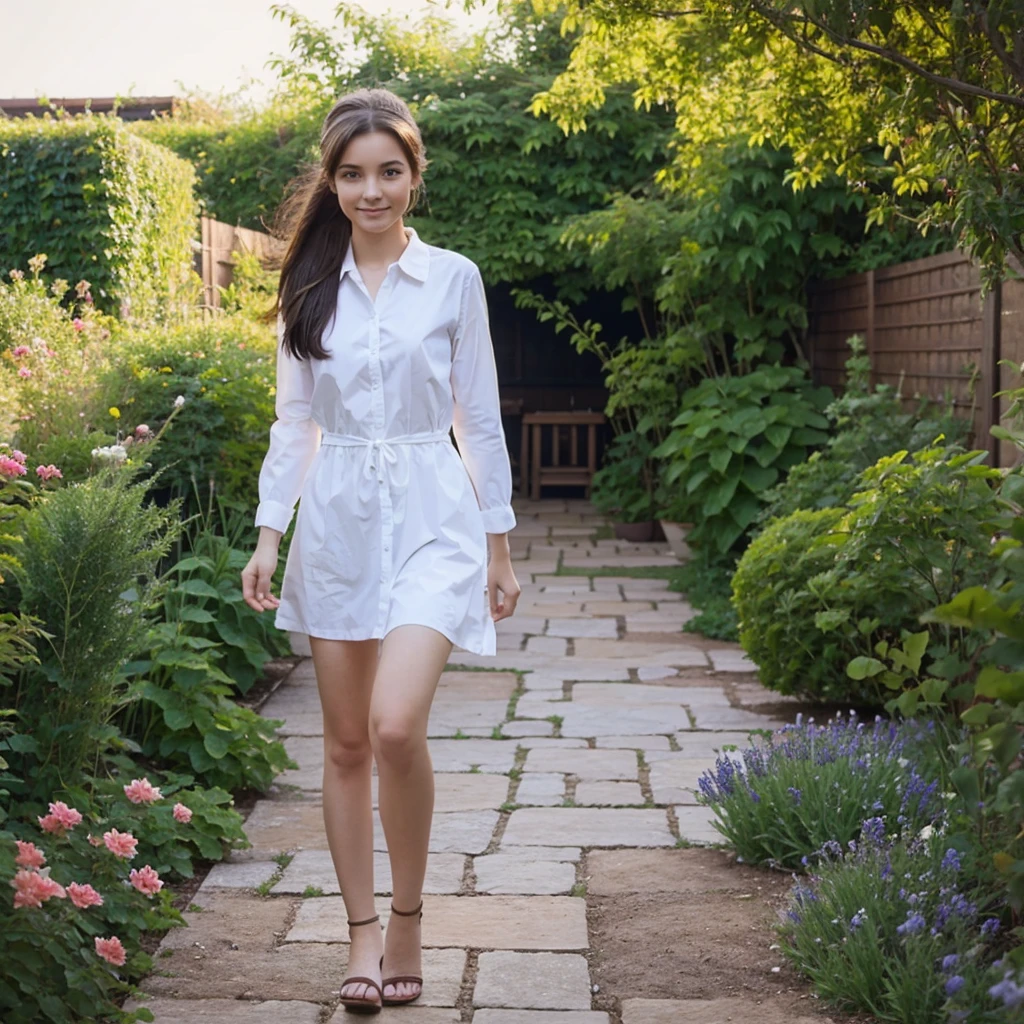 A girl walking on the garden