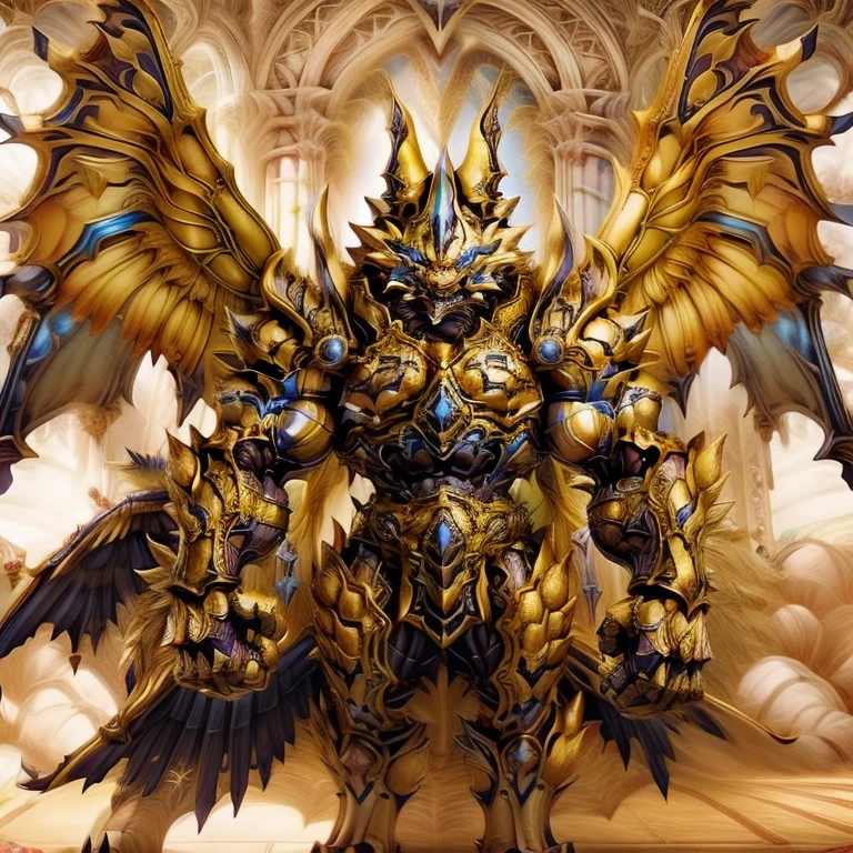 (Zeraora), (masterpiece, best quality, detailed:1.5), (nj5furry)
sparkling skin,
Vibrant colors, 4K,
GOLD armor,
Its full plate armor emphasizes the muscles.
big muscle (pecs, triceps, traps)
unusually developed muscular body,
body full of huge muscles.
showing off muscles,
pectorales enormes.
Exaggeratedly huge muscles.
Gigachad Muscular,
Very muscular, Large pecs,
Spread wings,
It has wings.
have big wings.
has 10 large wings.
It has large golden wings.
The feathers on its wings are detailed and realistic.
