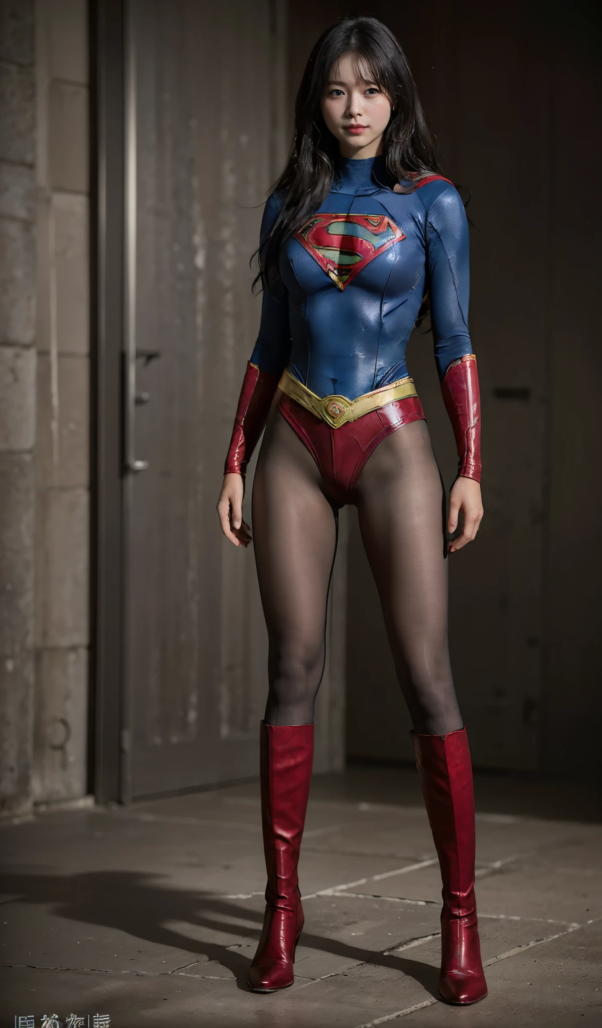 No background、(((Beautiful legs in black tights.)))、(((Legally express the beauty of your smile)))、((((Make the most of your original images)))、(((Supergirl Costume)))、(((Beautiful Hair)))、(((suffering)))、(((Please wear black tights....、Wear red boots)))、((Best image quality、8k))、((highest quality、8k、masterpiece:1.3))、(((Preserve background )))、Sharp focus:1.2、Beautiful woman with perfect figure:1.4、Slim Abs:1.2、Wet body:1.5、Highly detailed face and skin texture、8k