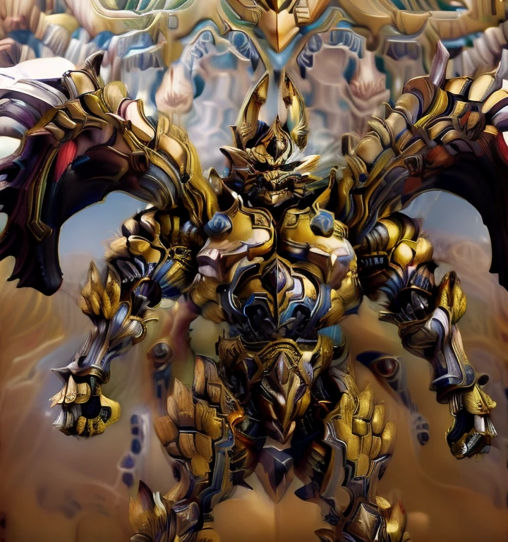 (Zeraora), (masterpiece, best quality, detailed:1.5), (nj5furry) (medieval armor:1.3) sparkling skin, Vibrant colors, 4K, GOLD armor, Its full plate armor emphasizes the muscles. big muscle (pecs, triceps, traps) unusually developed muscular body, body full of huge muscles. showing off muscles, pectorales enormes. Exaggeratedly huge muscles. Gigachad Muscular, Very muscular, Large pecs, Spread wings, It has wings. have big wings. has 10 large wings. It has large golden wings. The feathers on its wings are detailed and realistic.